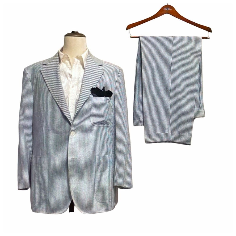 Alan NY Men’s Blue White Seersucker Suit | Summer Classic | Southern Charm